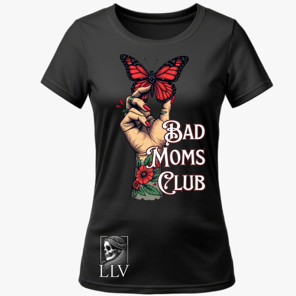 Leila Wide Neck Tee "Bad Moms Club" designed by LottaLaVida