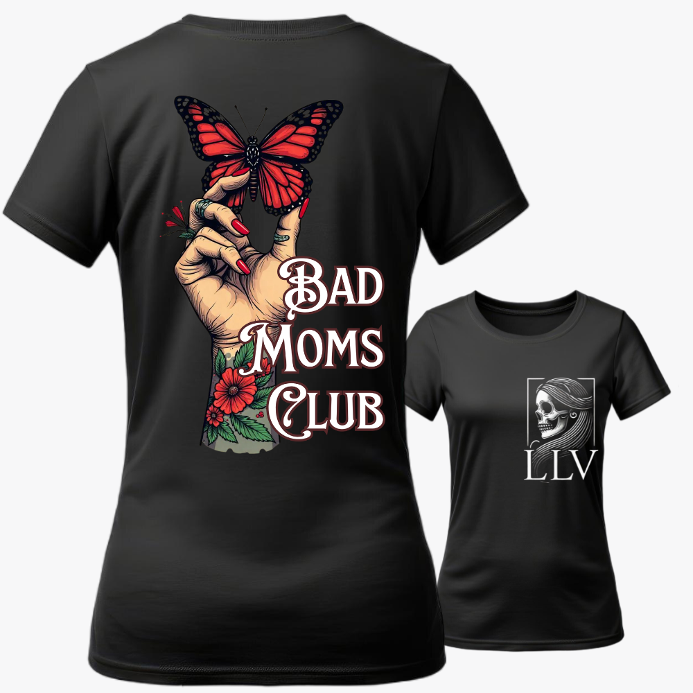 Leila Wide Neck Tee "Bad Moms Club" designed by LottaLaVida