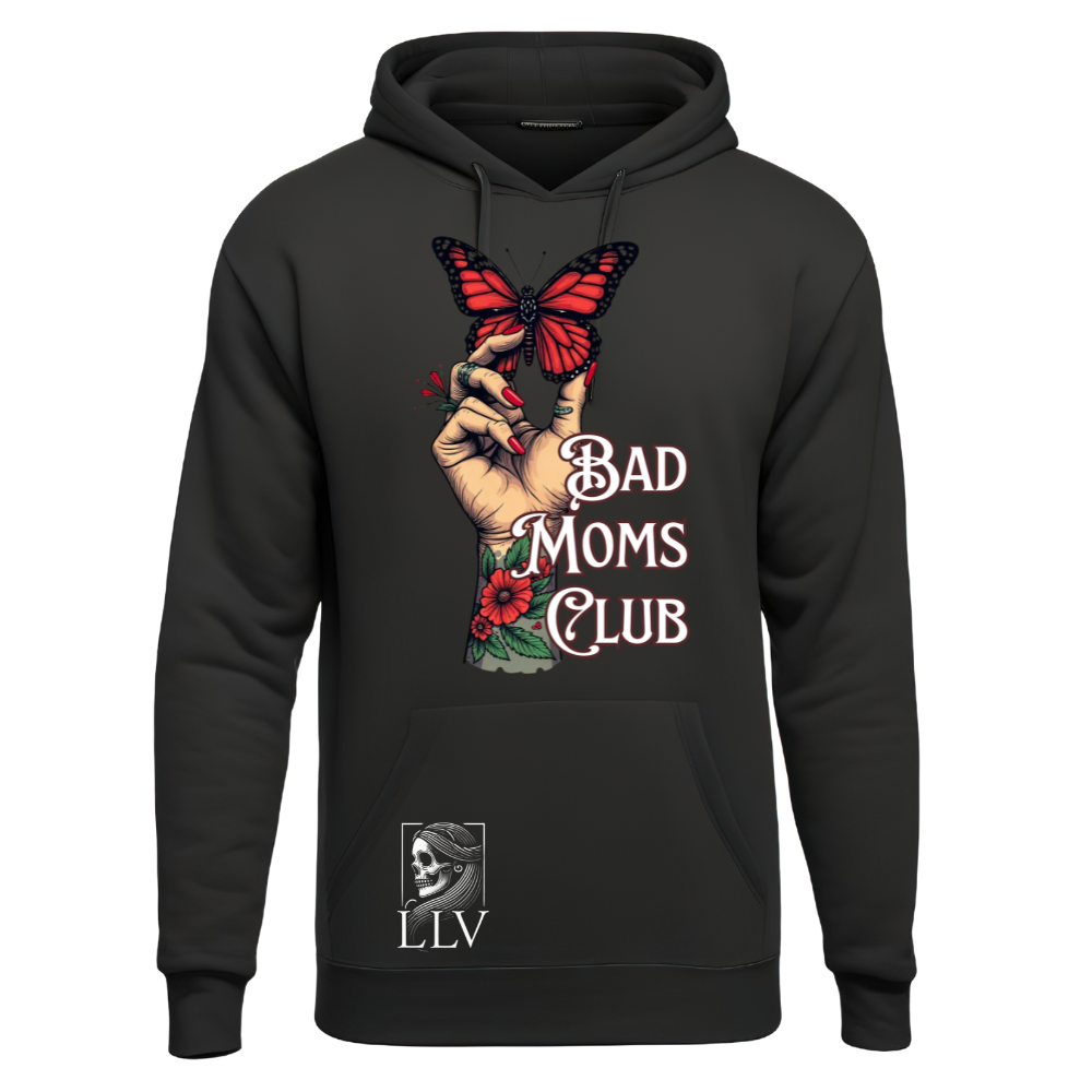Schwarzer Hoodie mit buntem Bad Moms Club Print
