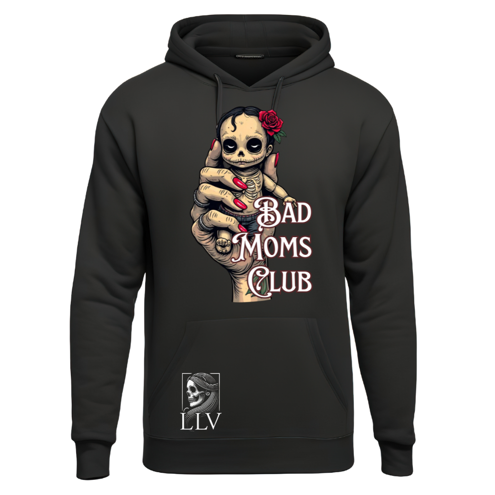Schwarzer Hoodie mit buntem Bad Moms Club Print“