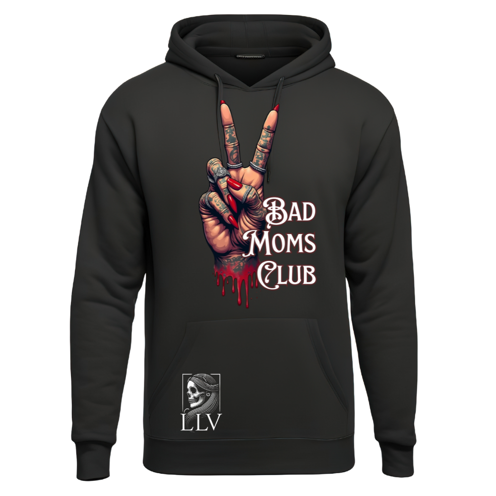 Schwarzer Hoodie mit buntem Bad Moms Club Print