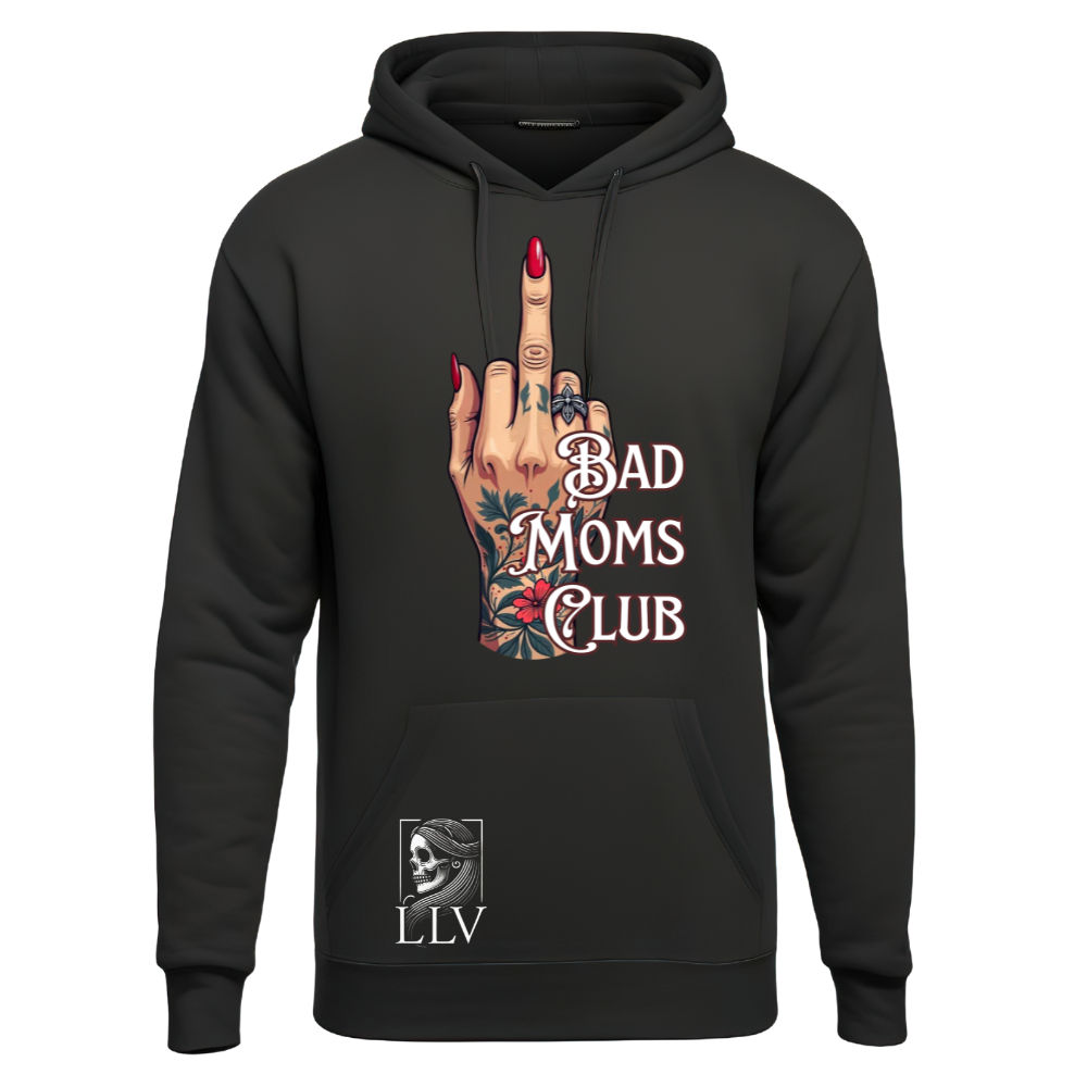Schwarzer Hoodie mit bunten Bad Moms Club Print