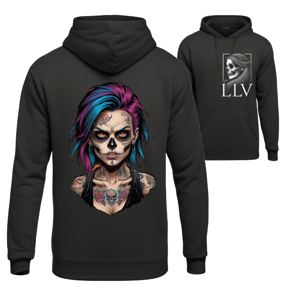 Schwarzer Damen-Hoodie mit Totenkopf-Print