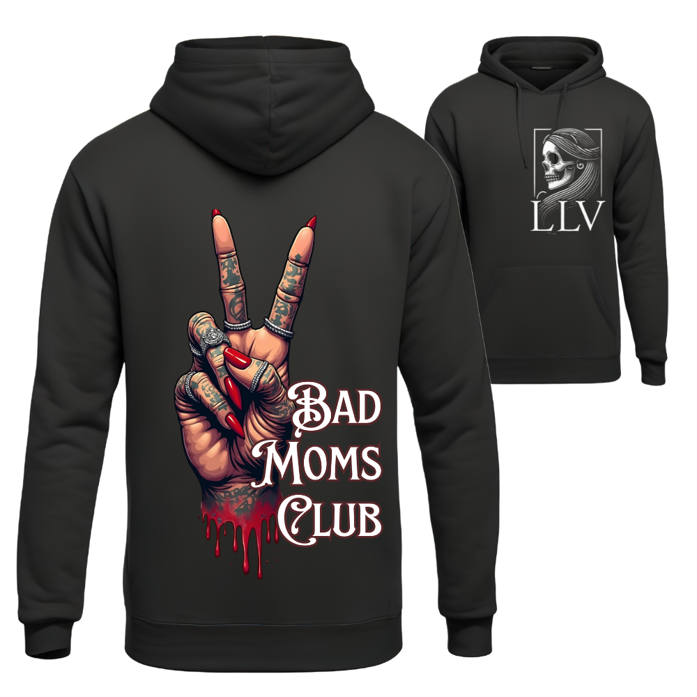 Schwarzer Hoodie mit buntem Bad Moms Club Print