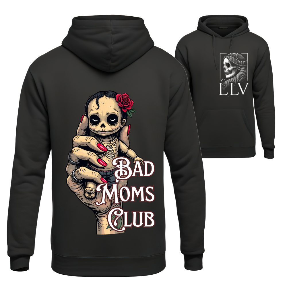 Schwarzer Hoodie mit buntem Bad Moms Club Print“