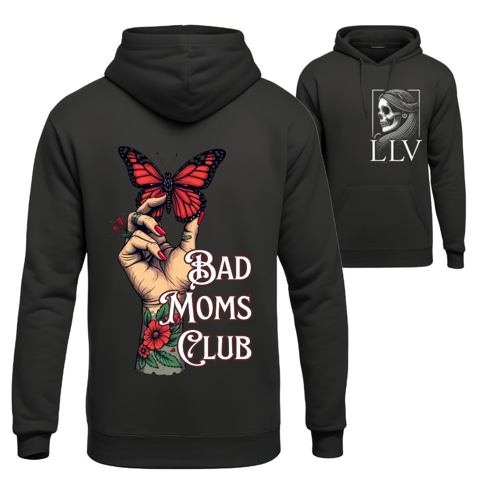 Schwarzer Hoodie mit buntem Bad Moms Club Print