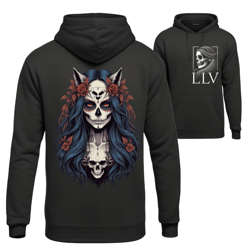 Schwarzer Damen-Hoodie mit Totenkopf-Print