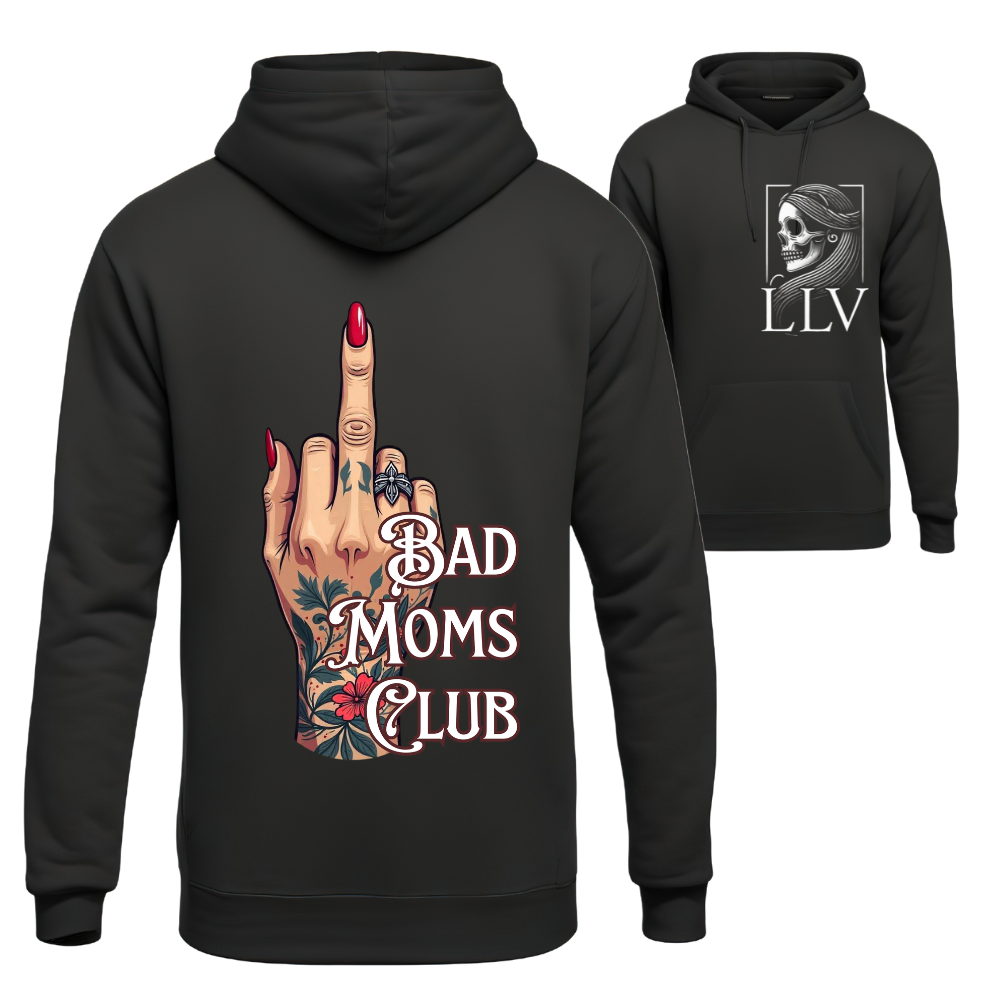 Schwarzer Hoodie mit buntem Bad Moms Club Print