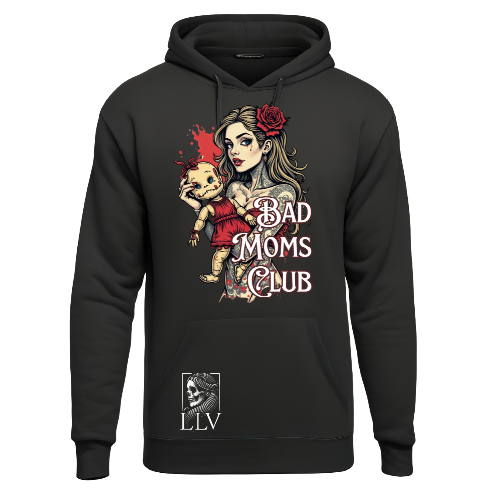 Schwarzer Hoodie mit buntem Bad Moms Club Print