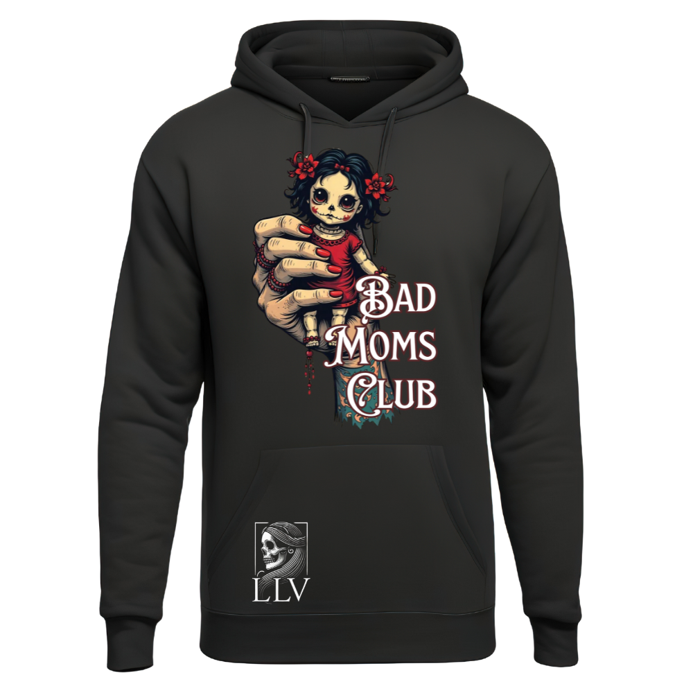 Schwarzer Hoodie mit buntem Bad Moms Club Print