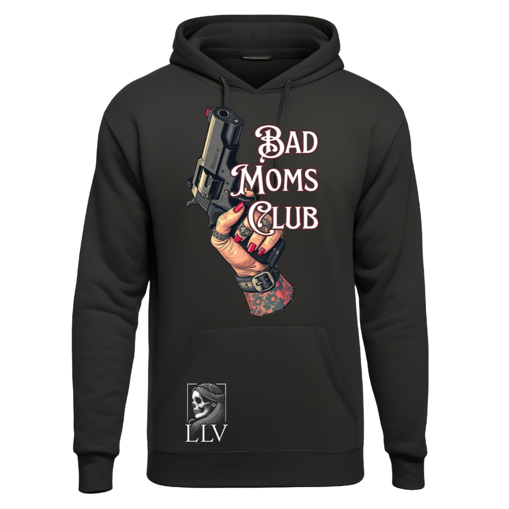 Schwarzer Hoodie mit buntem Bad Moms Club Print
