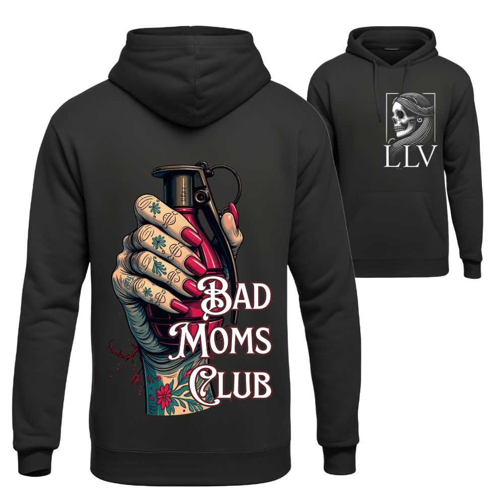 Schwarzer Hoodie mit buntem Bad Moms Club Print