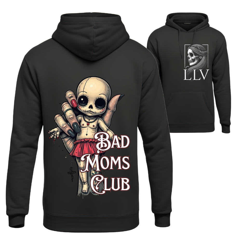 Schwarzer Hoodie mit buntem Bad Moms Club Print