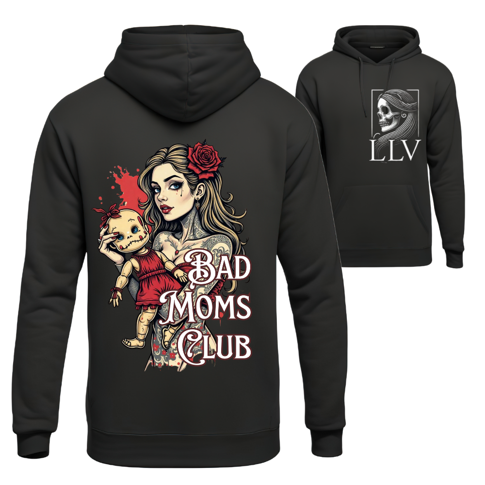 Schwarzer Hoodie mit buntem Bad Moms Club Print