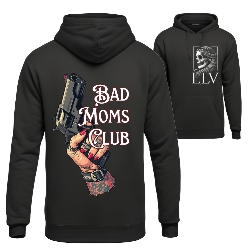 Schwarzer Hoodie mit buntem Bad Moms Club Print
