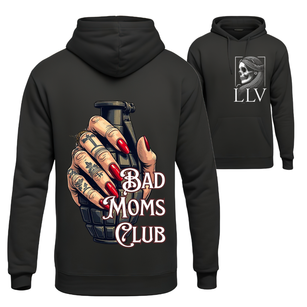 Schwarzer Hoodie mit buntem Bad Moms Club Print