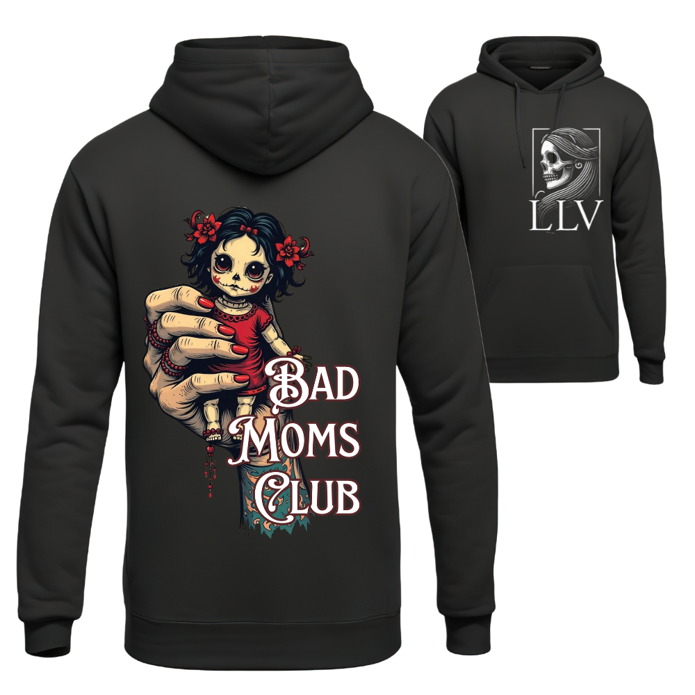 Schwarzer Hoodie mit buntem Bad Moms Club Print